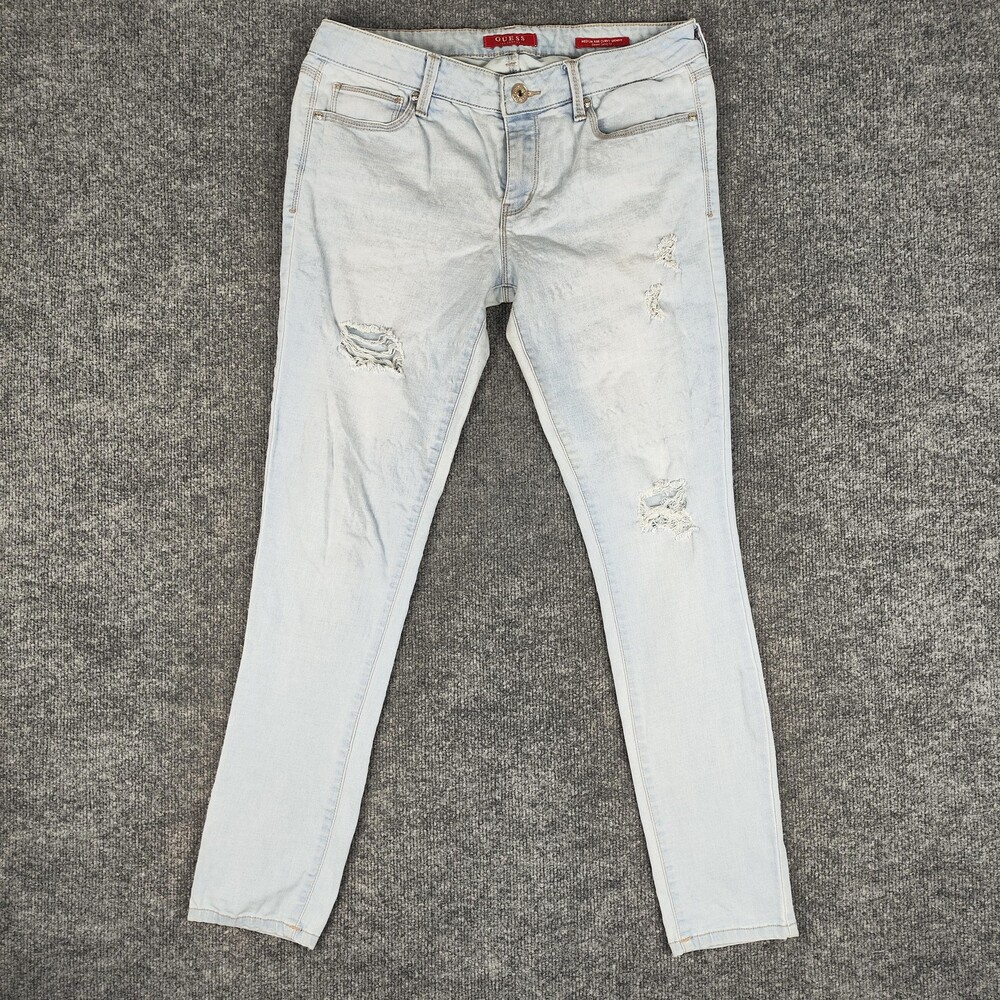 Guess Sienna Curvy Skinny Jeans Womens 29 Light Wash Mid Rise Distressed Denim